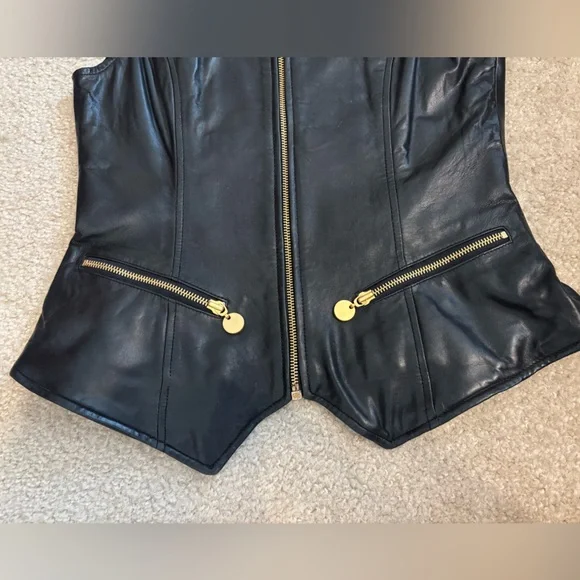 Siena Studio Vintage Leather Gold Accent Full Zip Black Vest Women’s Size Small - Picture 5 of 13